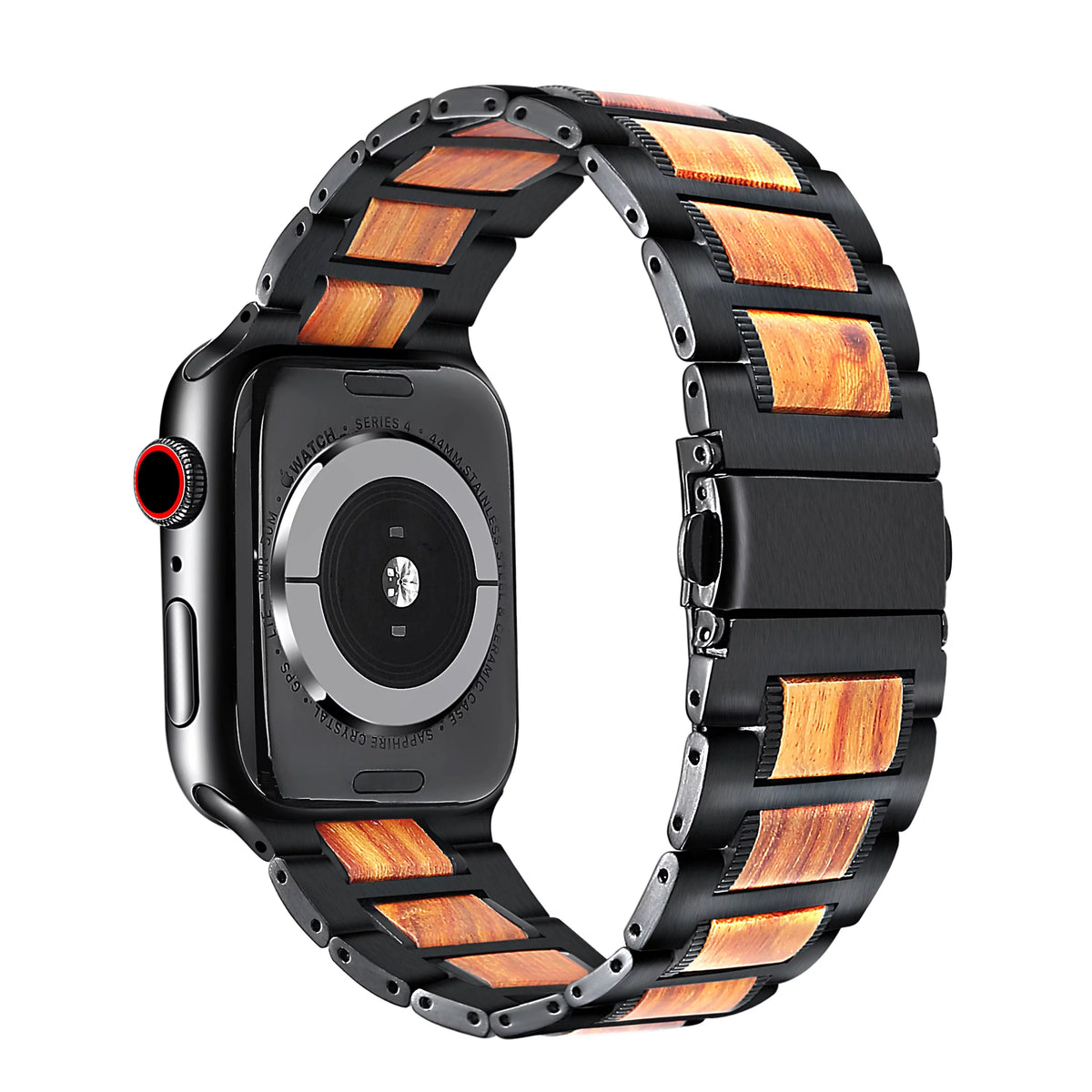 Black Stainless Steel & Wood Watch Band 42mm/44mm/45mm/49mm G6619