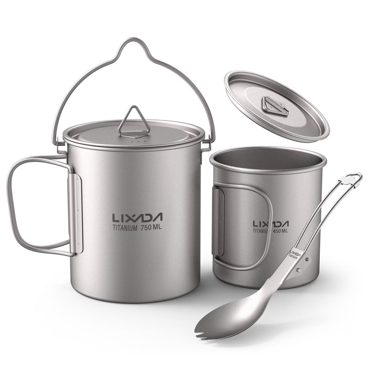 Titanium Outdoor Set with 750ml Pot, 450ml Cup, and Folding Spork M2764