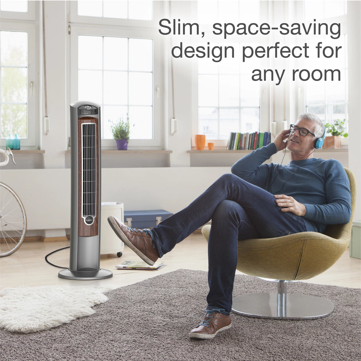 42 Wind Curve Tower Fan with Ionizer, Timer and Remote, Gray Woodgrain K29470