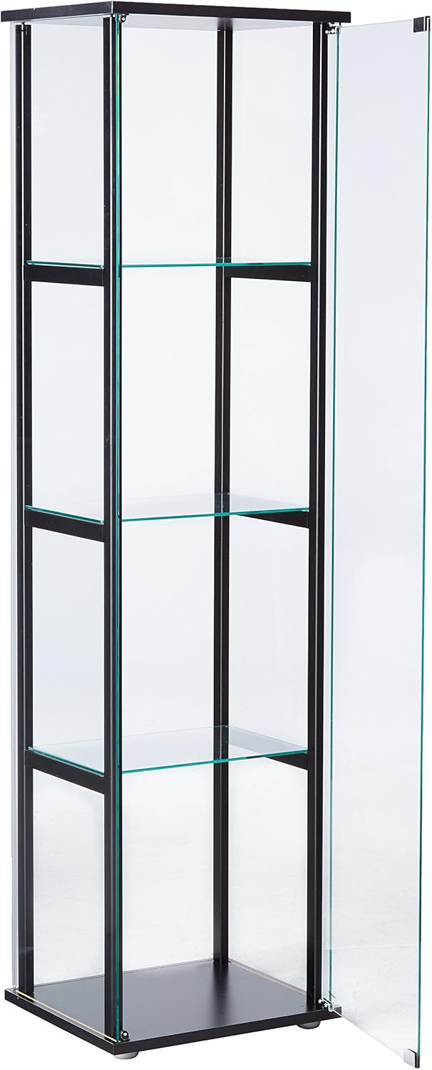 4-Shelf Glass Curio Cabinet Black and Clear I447