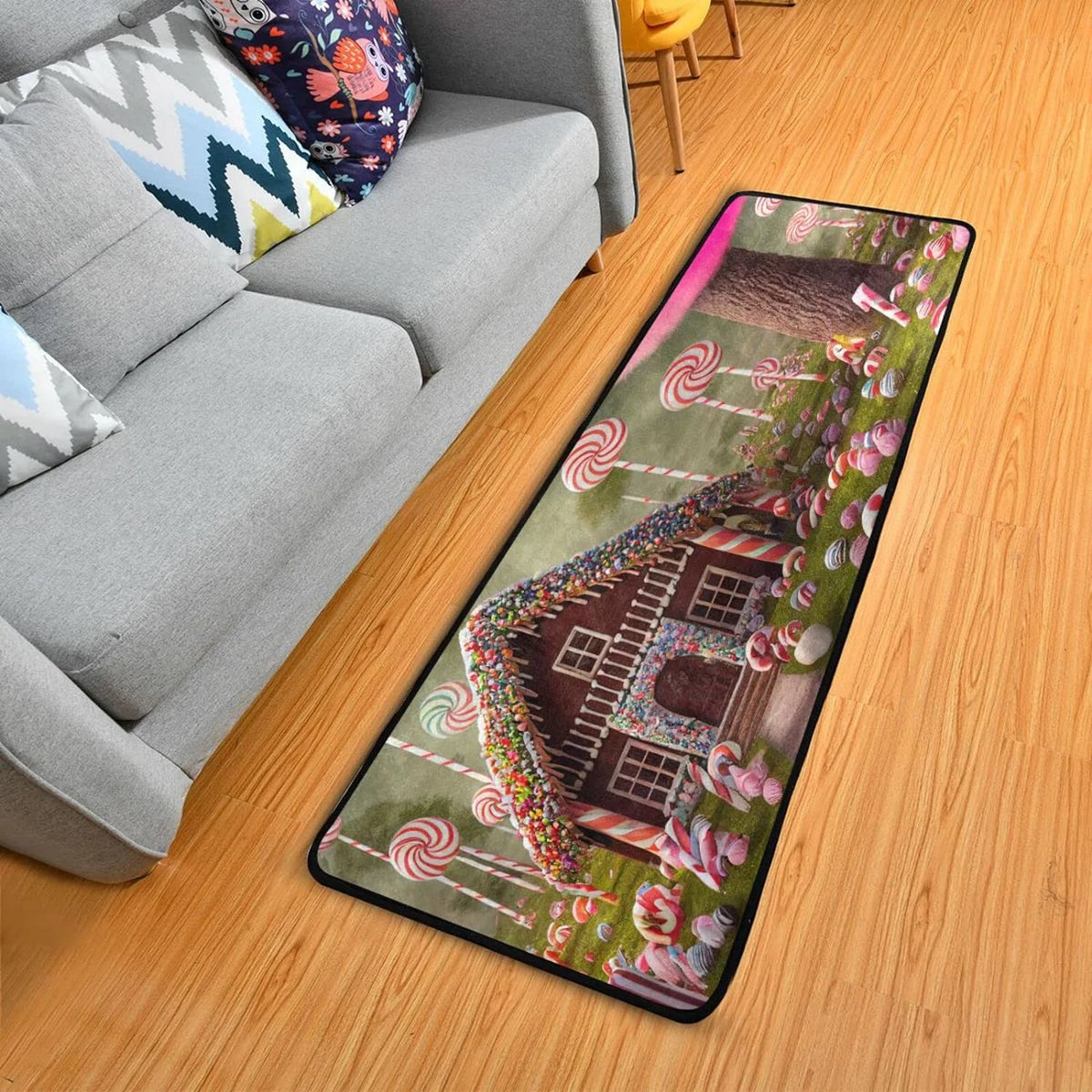 Candy Gingerbread House 2'x6' Non Slip Washable Runner Rug V509