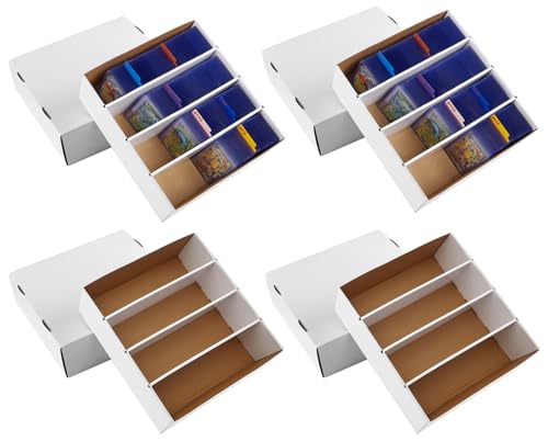 4 Pack White Cardboard Card Storage Boxes with 10 Dividers N25407