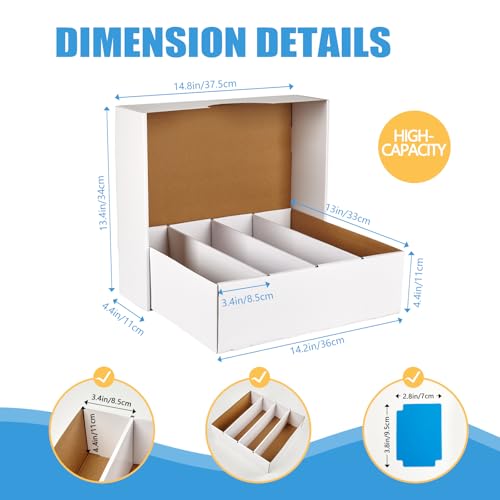 4 Pack White Cardboard Card Storage Boxes with 10 Dividers N25407