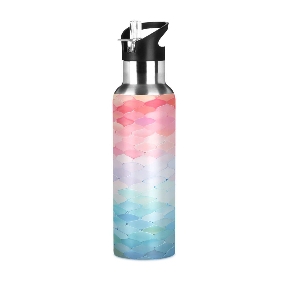 Blue and Pink Pattern Stainless Steel Insulated Water Bottle with Straw Lid K832