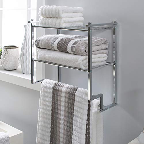 Chrome 2 Tier Wall Mounting Bathroom Rack with Towel Bars E9924