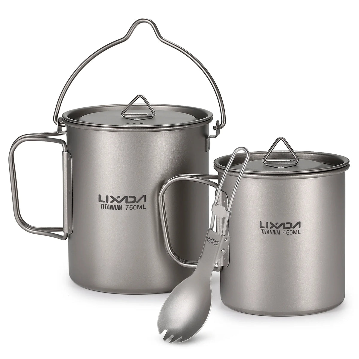 Titanium Outdoor Set with 750ml Pot, 450ml Cup, and Folding Spork M2764