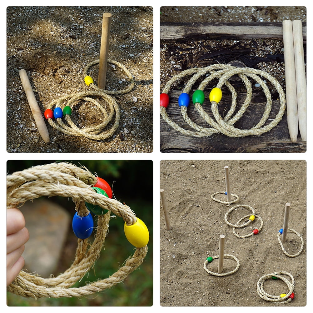 6-piece Ring Throwing Game Set with Natural Twine Solid Wood P5837