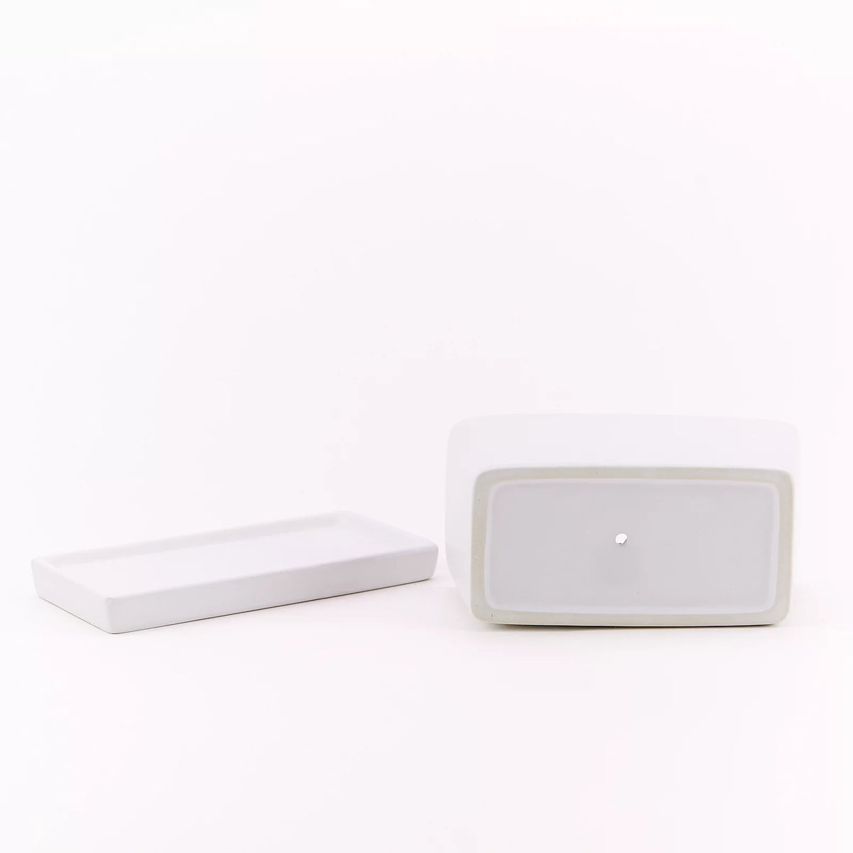 White Rectangular Ceramic Planter with Drainage Hole and Tray L785798