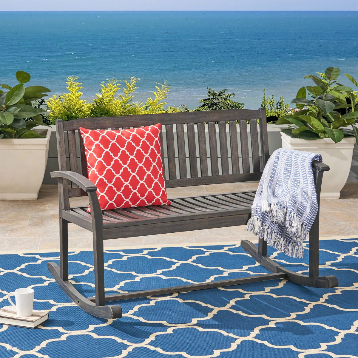 Dark Gray Acacia Wood Patio Rocker P2923