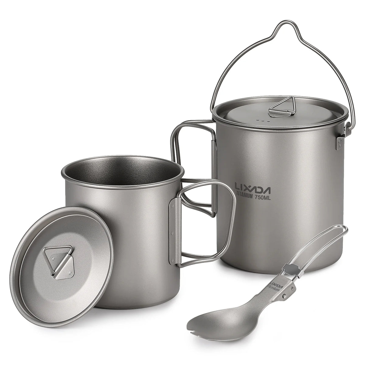 Titanium Outdoor Set with 750ml Pot, 450ml Cup, and Folding Spork M2764