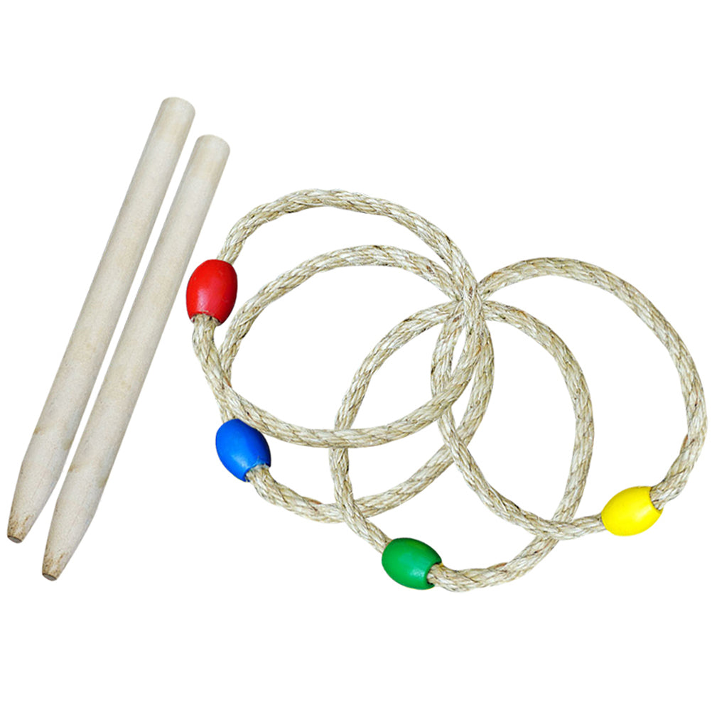 6-piece Ring Throwing Game Set with Natural Twine Solid Wood P5837