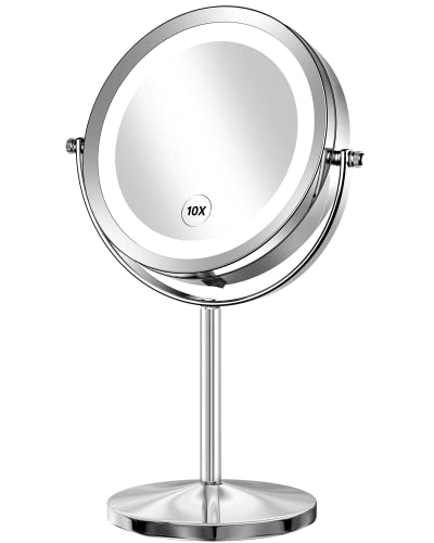 1x/10x Magnifying Lighted Makeup Mirror Double Sided Round Swivel 7 Inch W1759