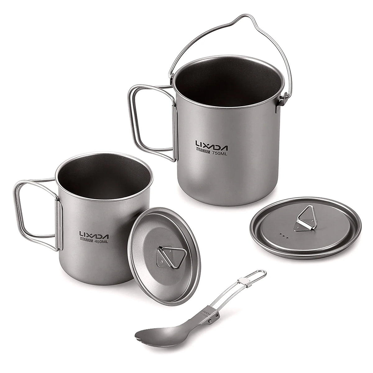 Titanium Outdoor Set with 750ml Pot, 450ml Cup, and Folding Spork M2764