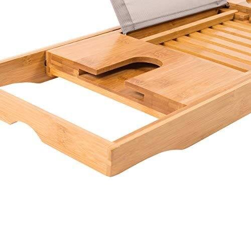 100% Natural Bamboo Bath Caddy with Wine Glass Holder P335