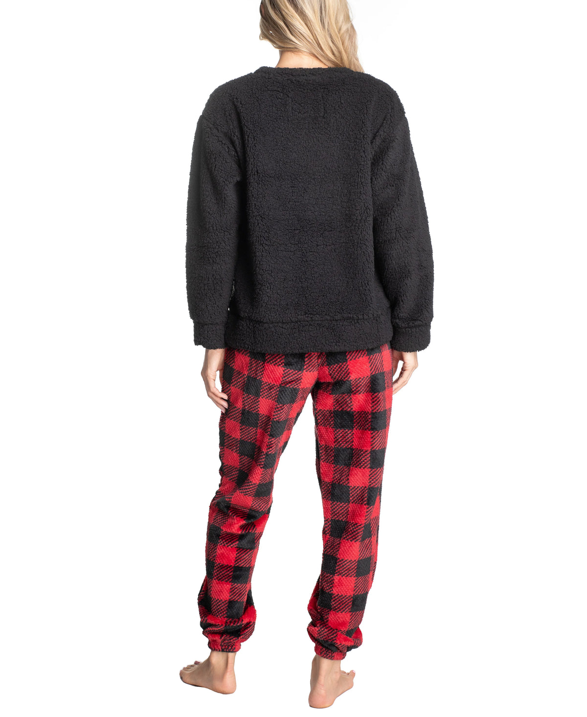 Sherpa Plush Pajama Set, Buffalo/Black, X-Small T64124