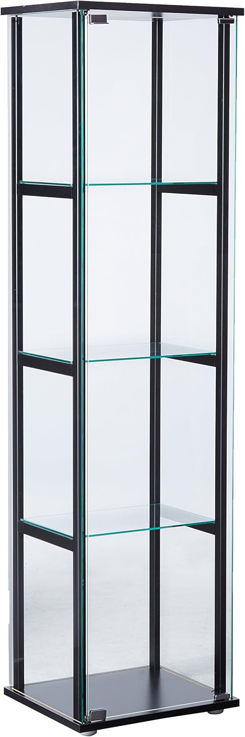 4-Shelf Glass Curio Cabinet Black and Clear I447