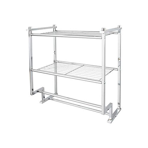 Chrome 2 Tier Wall Mounting Bathroom Rack with Towel Bars E9924