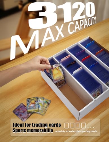 4 Pack White Cardboard Card Storage Boxes with 10 Dividers N25407