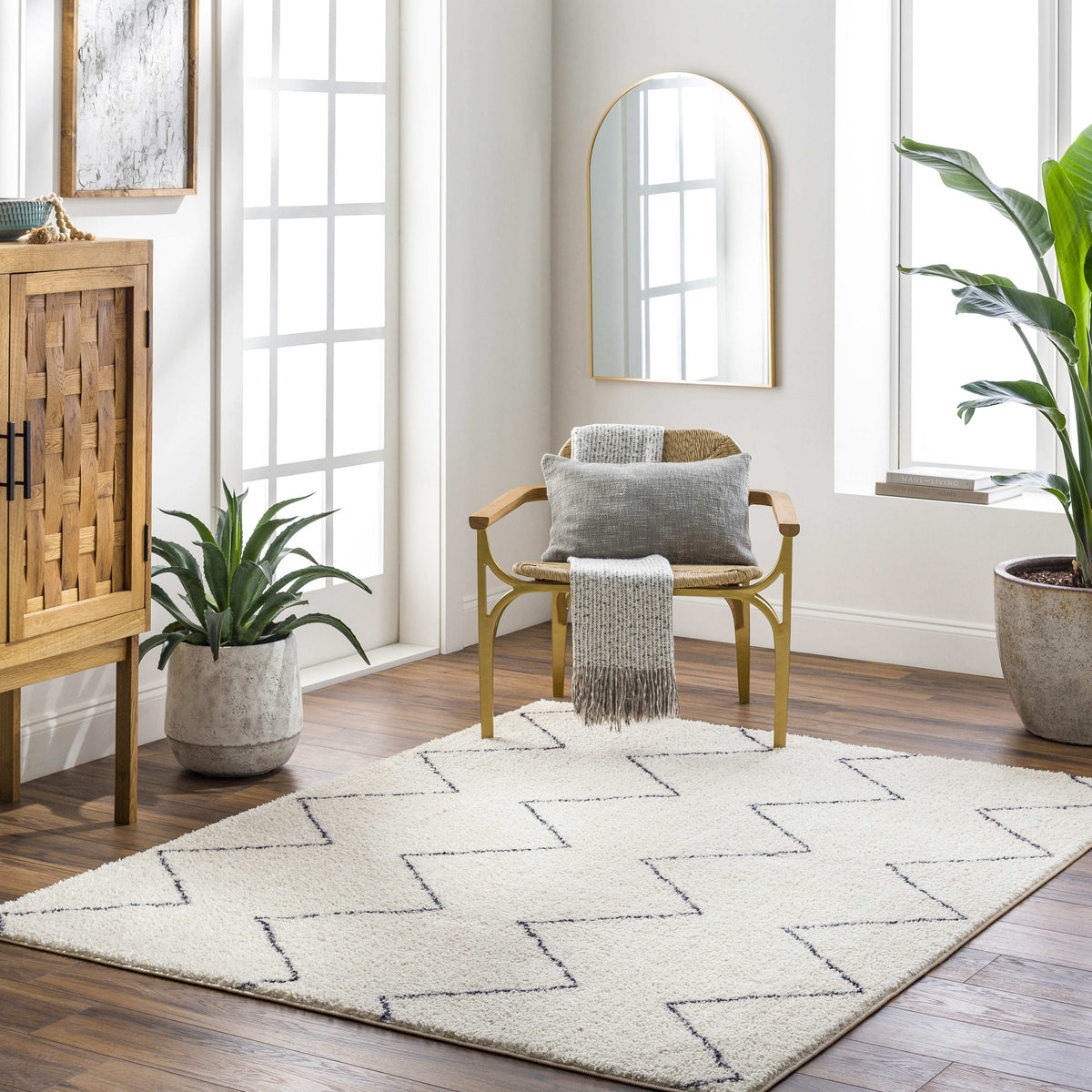 Washable 5x7 Cream Black Area Rug F2350