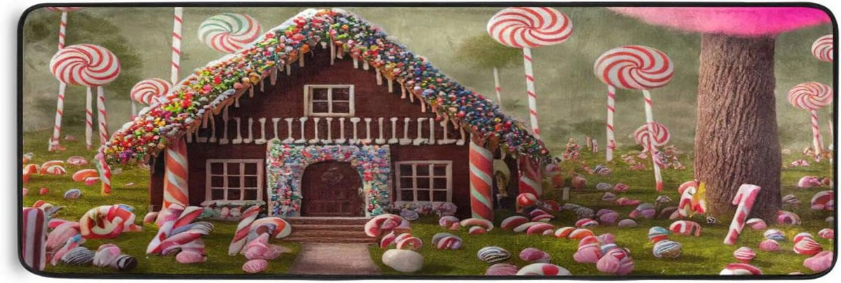 Candy Gingerbread House 2'x6' Non Slip Washable Runner Rug V509