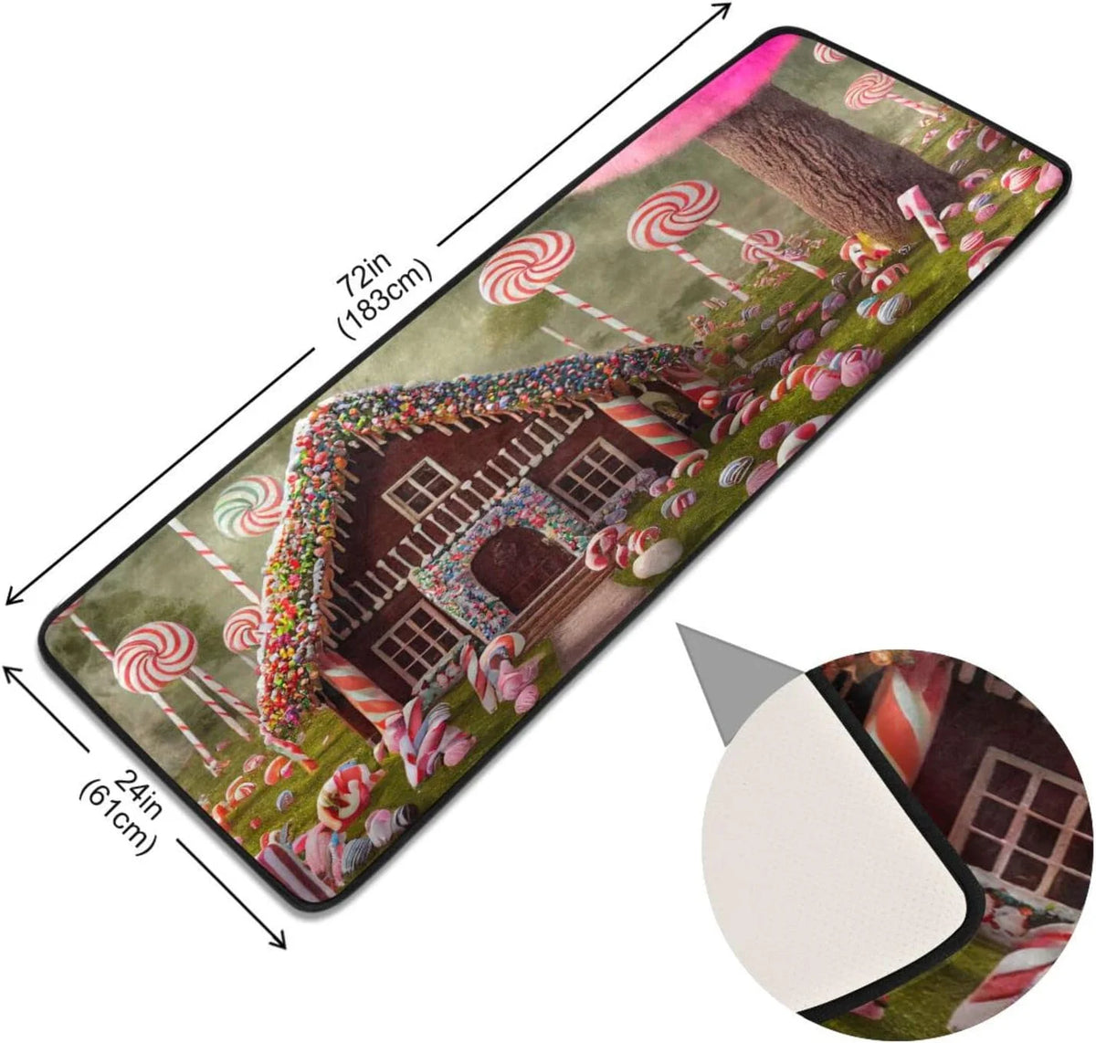 Candy Gingerbread House 2'x6' Non Slip Washable Runner Rug V509
