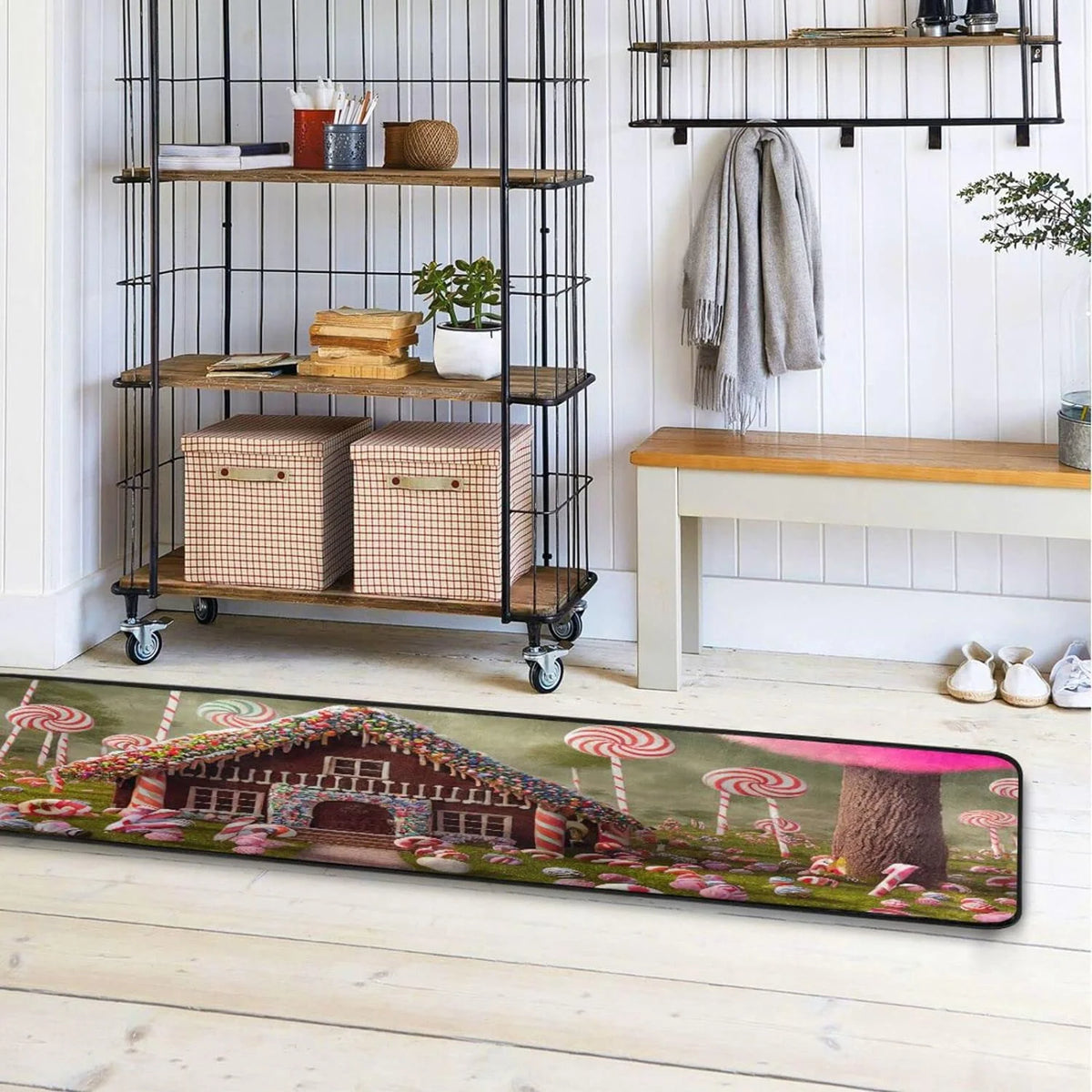 Candy Gingerbread House 2'x6' Non Slip Washable Runner Rug V509