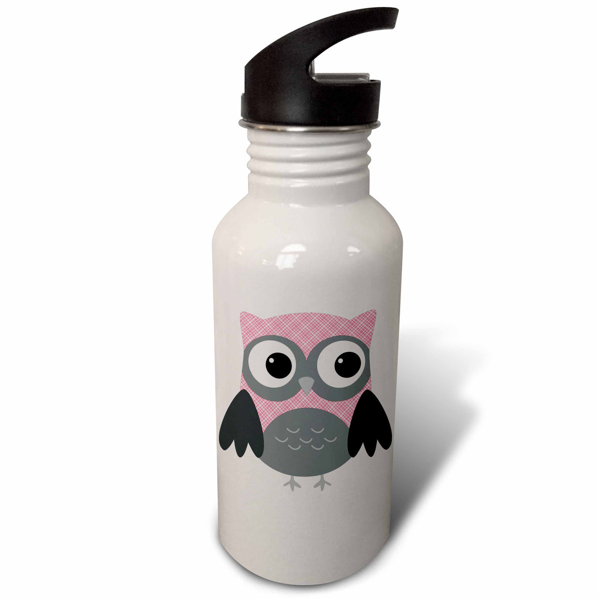 Pink and White Plaid Owl Sports Water Bottle, 21oz R636