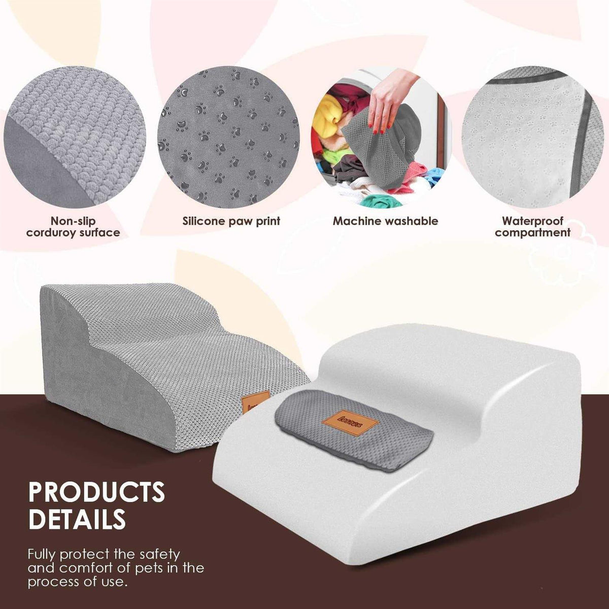 2-Step 30D Foam Pet Stairs with Waterproof Cover A648