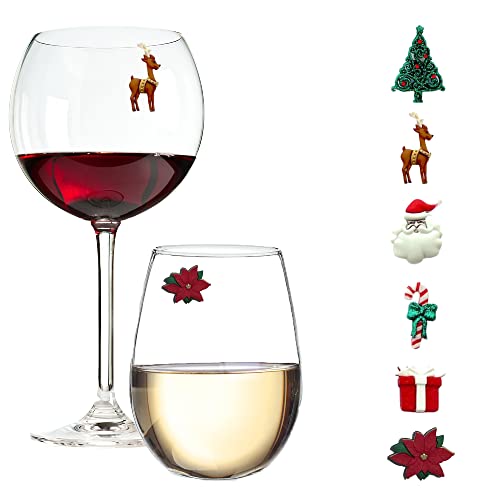 Christmas Wine Glass Charms Set of 6 Magnetic Drink Markers G3113