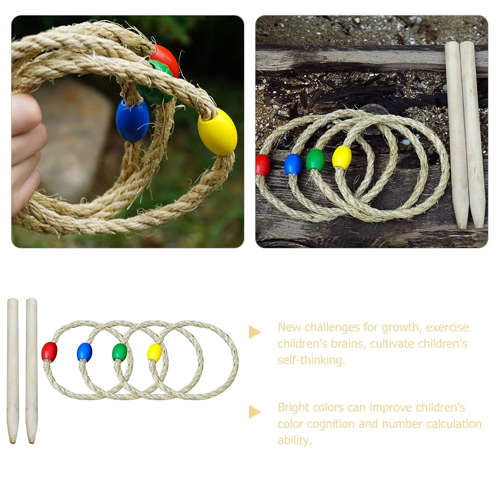 6-piece Ring Throwing Game Set with Natural Twine Solid Wood P5837