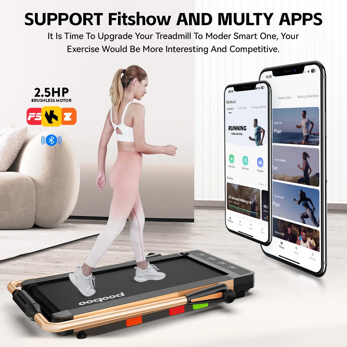 Folding Under Desk Treadmill 2.5HP Electric Walking Pad Q836