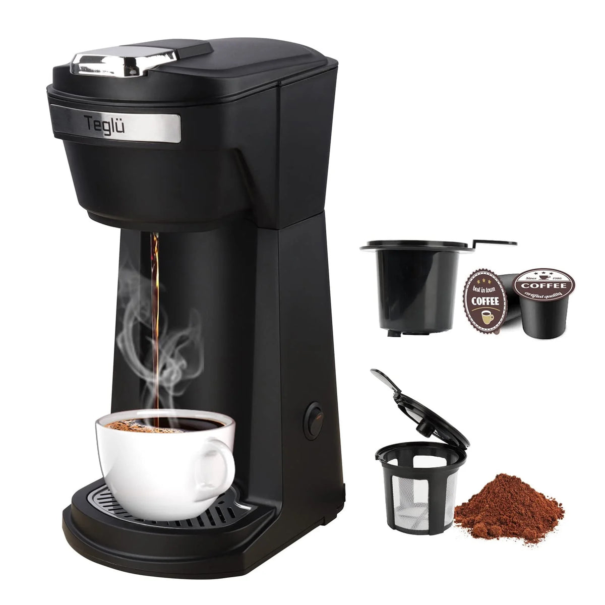 Single Serve Coffee Maker for K Cup Pods & Ground Coffee, Black Q675