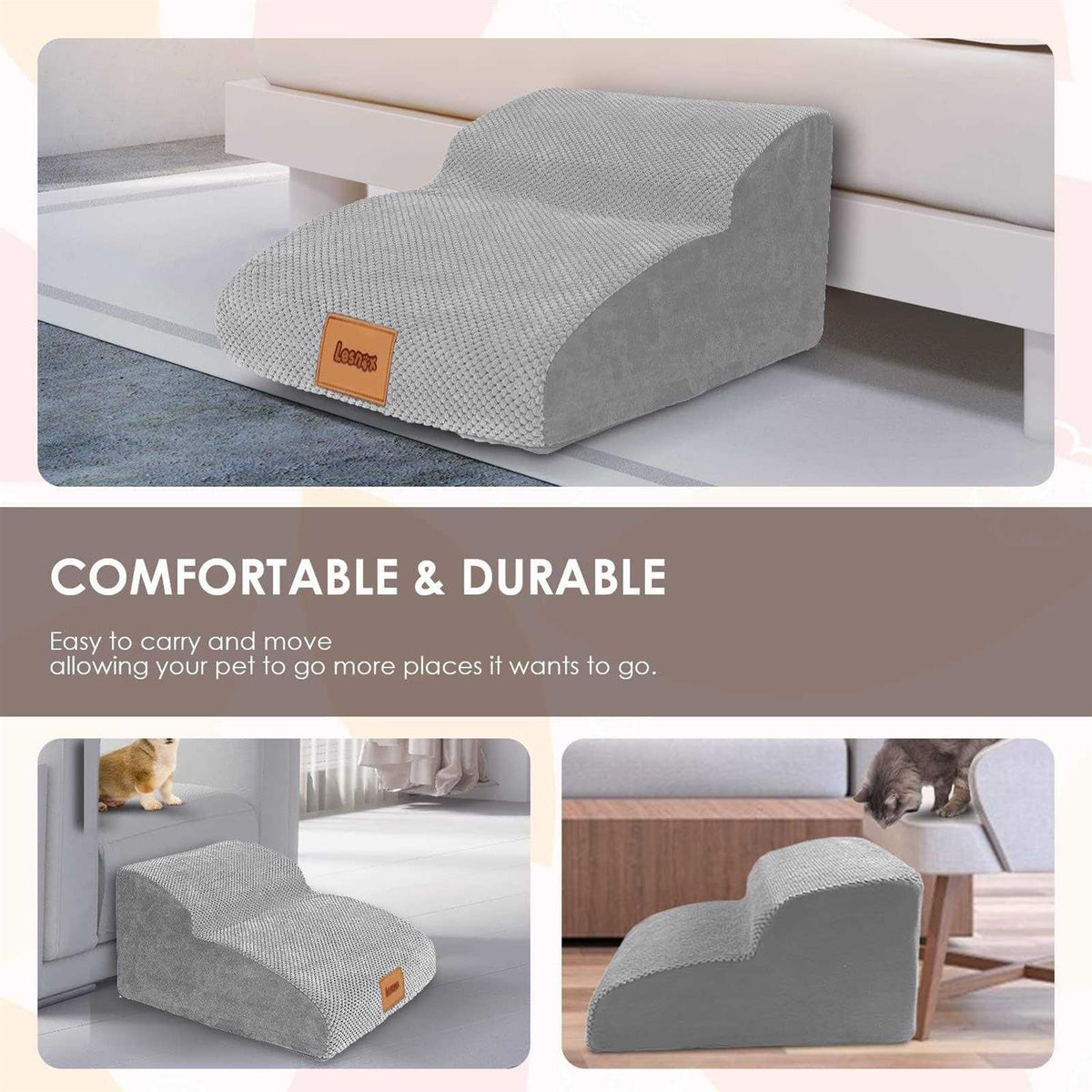 2-Step 30D Foam Pet Stairs with Waterproof Cover A648