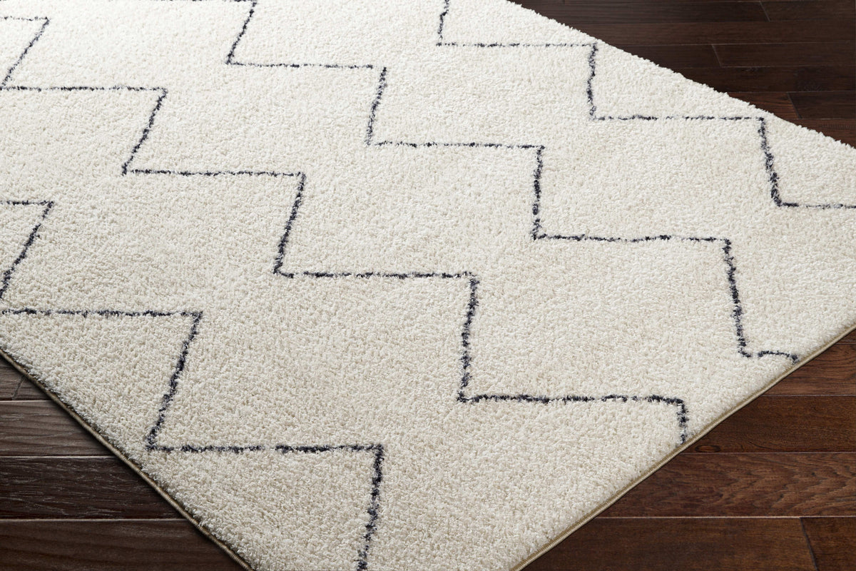 Washable 5x7 Cream Black Area Rug F2350