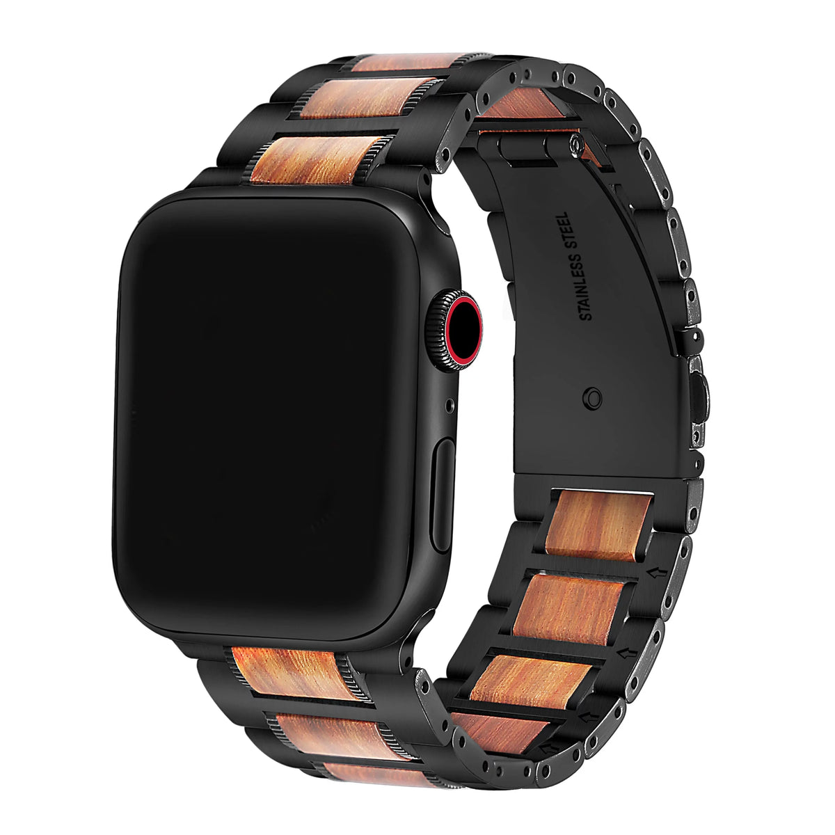 Black Stainless Steel & Wood Watch Band 42mm/44mm/45mm/49mm G6619