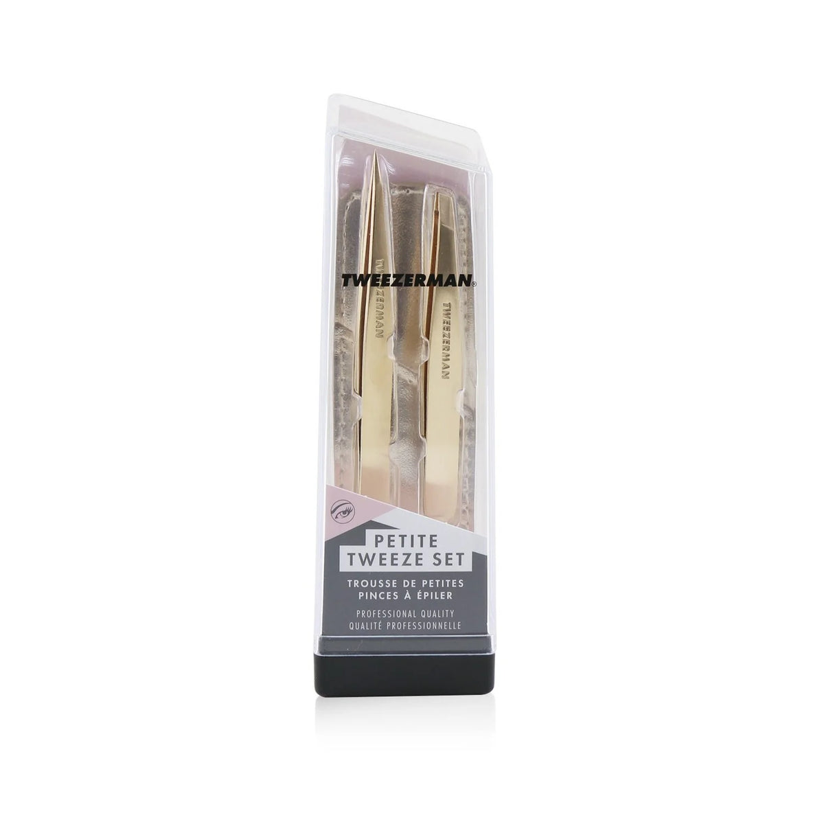 Slant Tweezer + Point Tweezer Set with Rose Gold Leather Case N2881