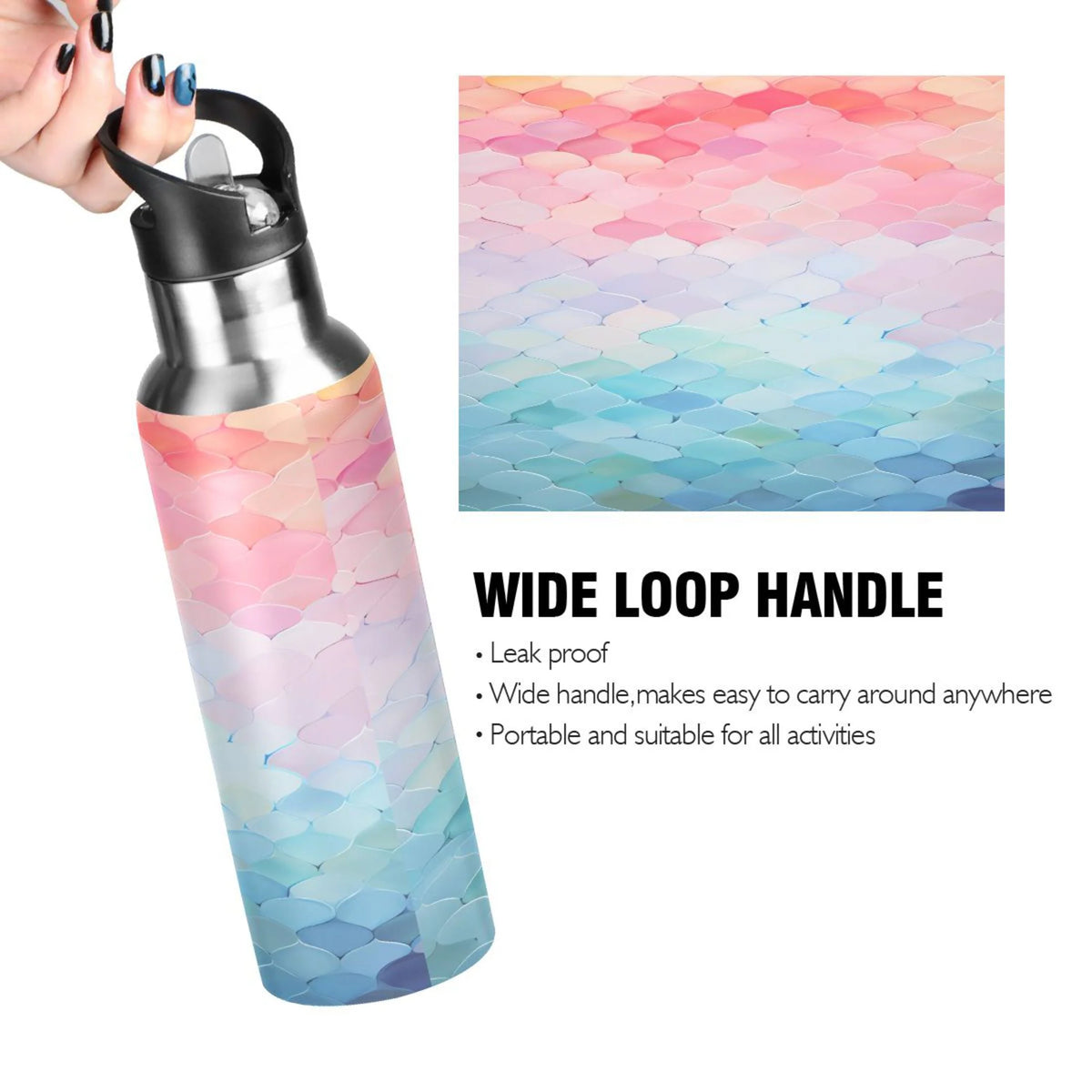 Blue and Pink Pattern Stainless Steel Insulated Water Bottle with Straw Lid K832