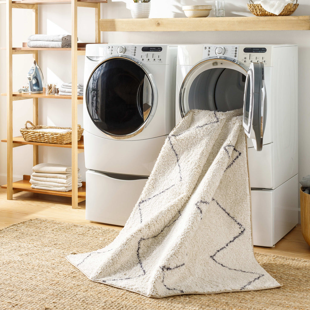 Washable 5x7 Cream Black Area Rug F2350