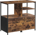 Rustic Brown and Black Filing Cabinet with Open Shelves and Drawer K88901