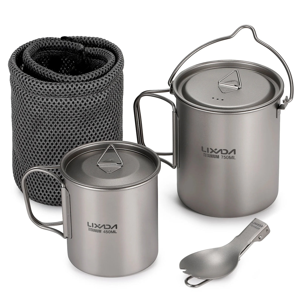 Titanium Outdoor Set with 750ml Pot, 450ml Cup, and Folding Spork M2764