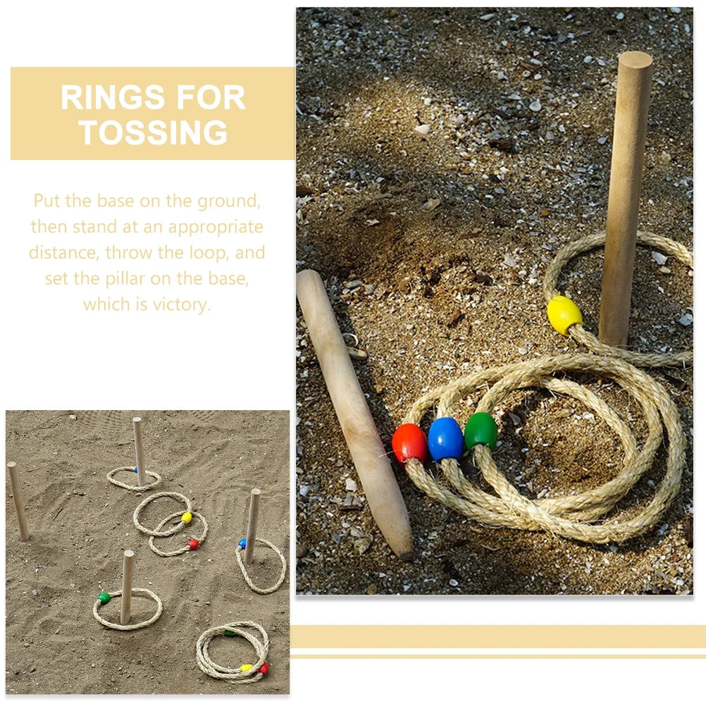 6-piece Ring Throwing Game Set with Natural Twine Solid Wood P5837
